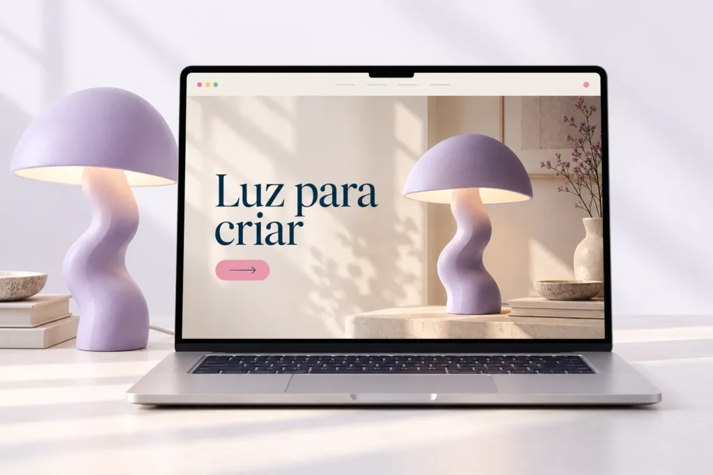 Mockup ilustrativo de landing page de luminária com uma chamada principal.