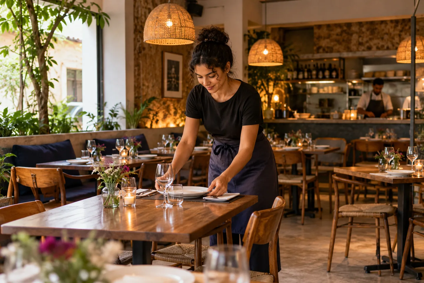 Ambientação ilustrativa de restaurante para apresentação do serviço de criação de sites.