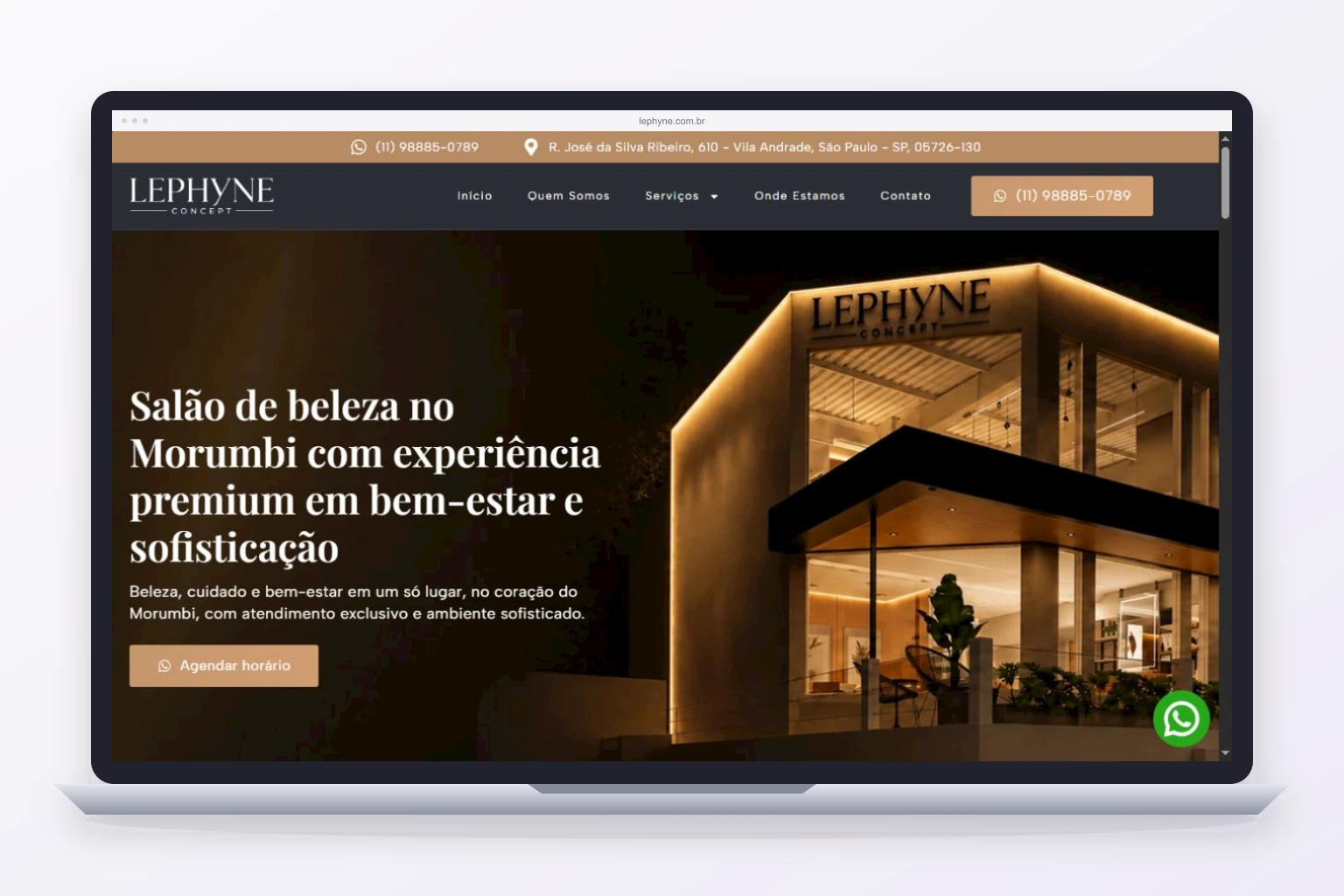 Site da Lephyne Concept exibido em mockup de notebook.